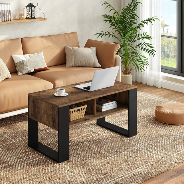 WOLTU Tea Coffee Table with Storage 2 Open Compartments Side Table Vintage Industrial Style Sofa Table for Living Room Bedroom