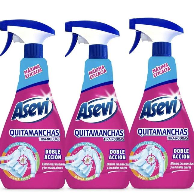 ASEVI- Pack 3 Remover 750ML-Eliminates Stains and Smells Effective Against Difficult Stains Bleach-Free Formula