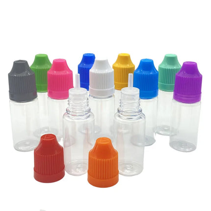 100pcs Empty 10ML Clear Plastic Needle Bottles With Childproof Cap And Long Thin Tip PET Dropper Vail Liquid Container