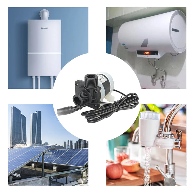 DC 12V 24V IP68 Silent 4 Points Threaded Brushless Solar Motor Water Pump US Plug Water Heater Shower Floor Heating Booster Pump