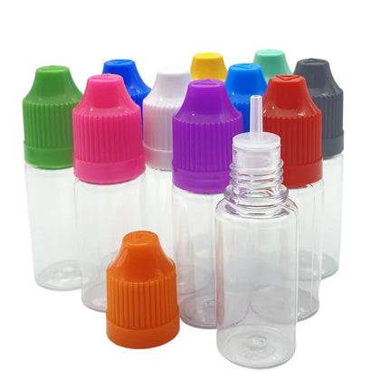100pcs Empty 10ML Clear Plastic Needle Bottles With Childproof Cap And Long Thin Tip PET Dropper Vail Liquid Container