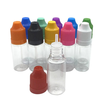100pcs Empty 10ML Clear Plastic Needle Bottles With Childproof Cap And Long Thin Tip PET Dropper Vail Liquid Container