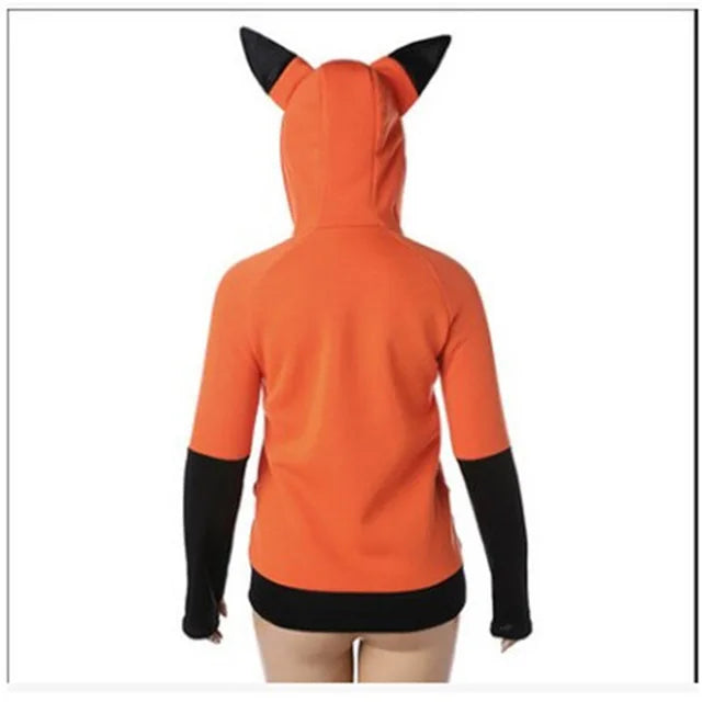 Animal Fox Ears Cosplay Costume Hooded Jacket Warm Orange Sweatshirt Cosplay Unisex Hoodie
