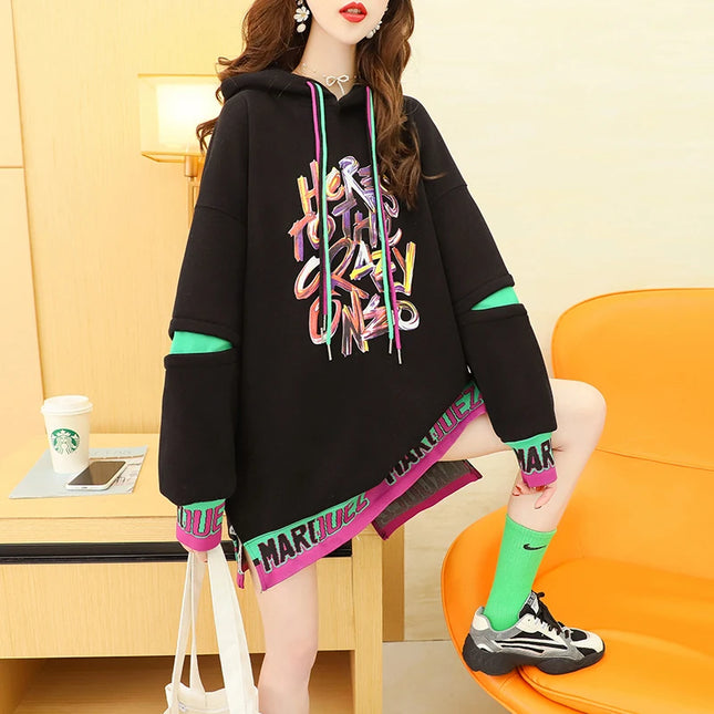 YBYR Fashion Hoodies Women Harajuku Loose Patchwork Letter Print Sweatshirts Autumn Winter Casual Long Pullovers Warm Streetwear