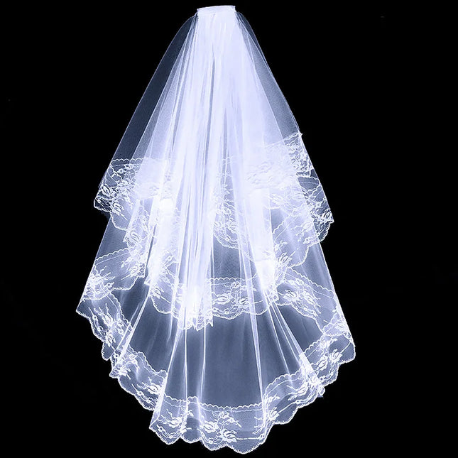 New Black White Lace Bridal Veils with Comb Short Two Layer Elegant Women Wedding Veils for Bride Marriage Accessories