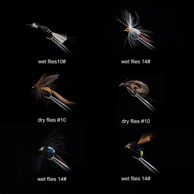 Goture 10/30pcs Fly Fishing Lure Wet Dry Flies Handmade Artificial Insect Bait High Carbon Steel Hook For Trout Fishing