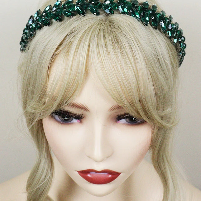 Green Rhinestones Wedding Hair Accessories for Women and Girls Headband Bride Headdress Guest Head Jewelry Ceremony Tiaras