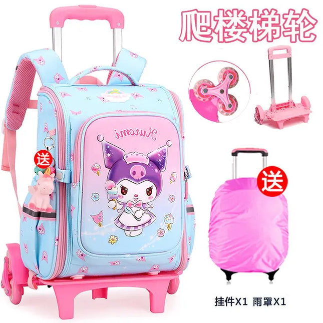 Kuromi Sanrios Tie Rod Bag Student Girl Anime Super Light Large Capacity Kawaii Child Trolley Case Pulley Can Climb Stairs
