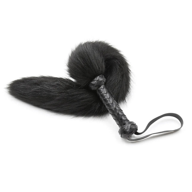 61CM Artificial Wool Fox's Tail Whip,Horse Whip,Costumes Performance Props,PU Leather Handle with Wrist Strap