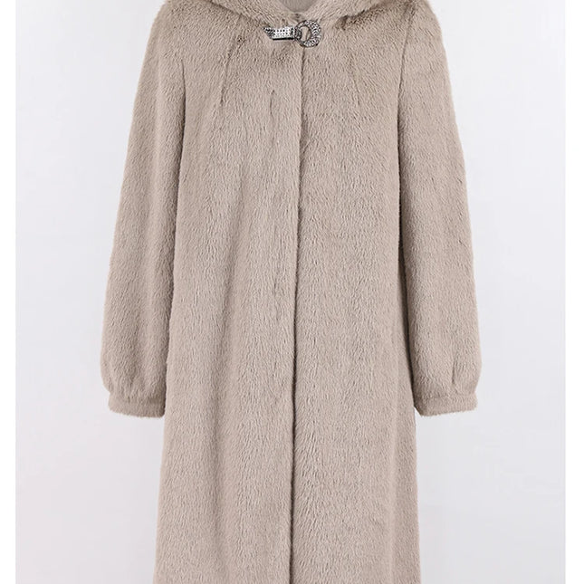 Lautaro Winter Luxury Long Black Faux Mink Fur Coat Women with Hood Long Sleeve Elegant Thick Warm Fluffy Furry Jacket 6xl 7xl