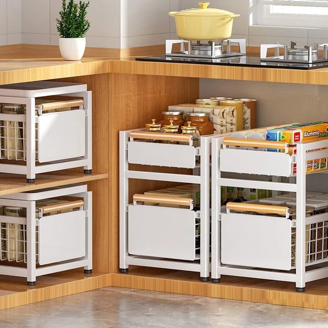 Kitchen Basket Shelf Pull-out Under Sink and Under Vanity Double Storage Shelf Multifunctional Save Space For Storage Items