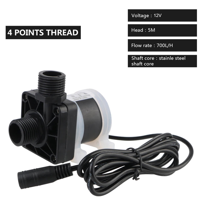 Brushless Solar Motor Water Pump IP68 Water Heater Shower Floor Heating Booster Pump US Plug DC 12V 24V Silent 4 Points Threaded