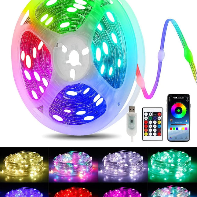 Smart Christmas Light APP Control Fairy LED Garland 5M 10M Remote Bluetooth DIY Color Indoor Music Sync Outdoor USB String Light