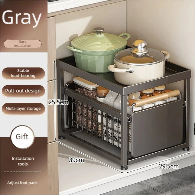 Kitchen Basket Shelf Pull-out Under Sink and Under Vanity Double Storage Shelf Multifunctional Save Space For Storage Items