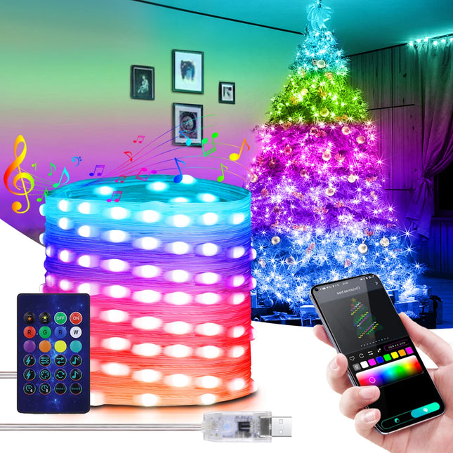 USB Remote Control Strip Light Birthdays Light String 5m 10m 20m WS2812B RGBIC Dreamcolor Bluetooth LED Chain Light Ambient Lamp