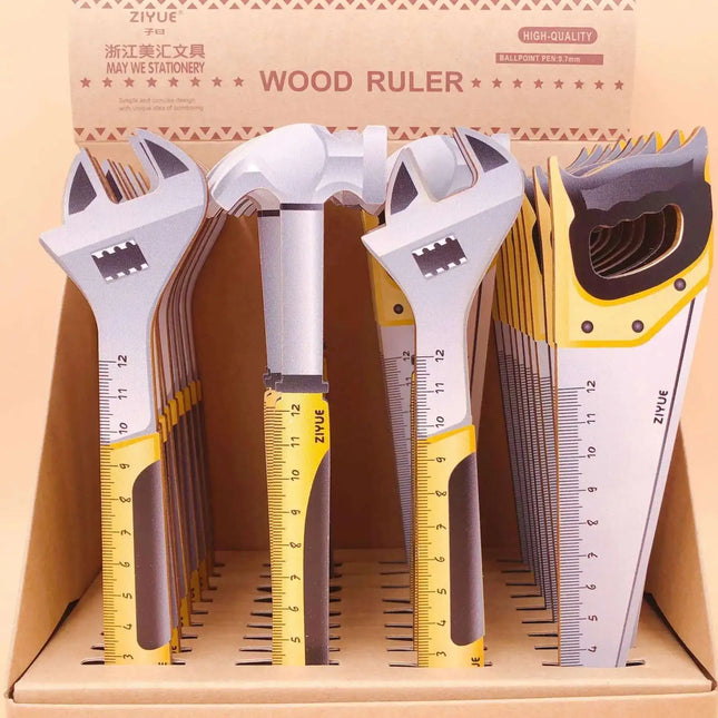 1 Pcs Lytwtw's Cute Novelty Straight Ruler Wood Tools Stationery Drawing Gift Office School Supply Funny Pliers Hammer Wrench