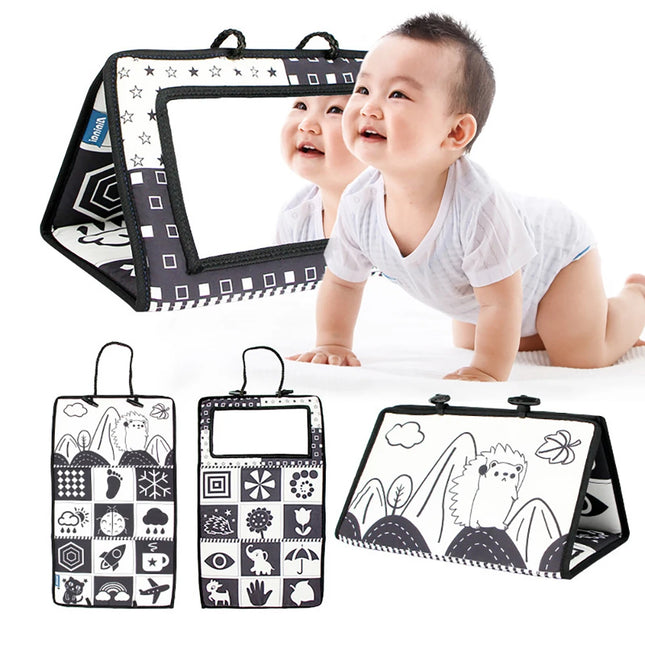 Baby Tummy Time Black and White Newborn Mirror Toys for Babies Montessori Development Crawl High Contrast Activity Sensory Toy