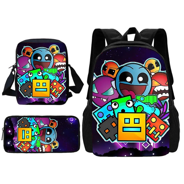 Angry Geometry Dash Child School Backpack With Shoulder Bag Pencil Bags School Bags for Boys Girls Best Gift