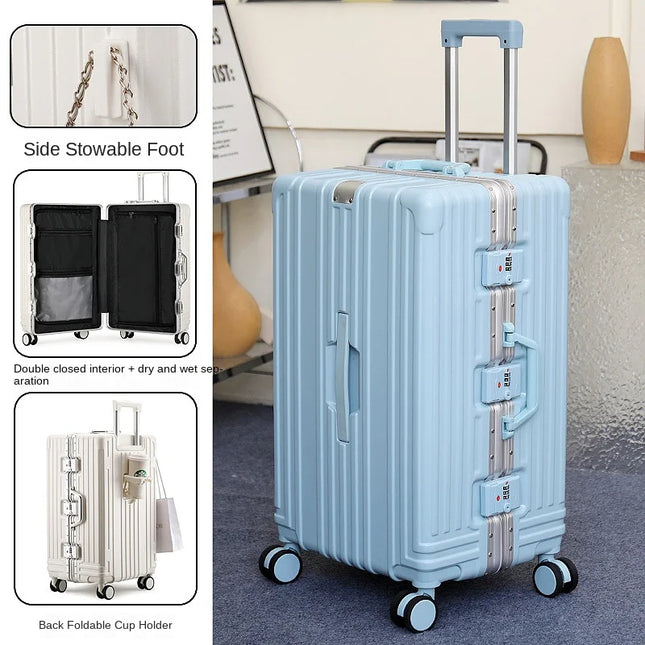 Multifunctional Carrier-26 inch Can Sit on Suitcase Thickened ABS+PC Trolley Case Travel Luggage Aluminum Frame