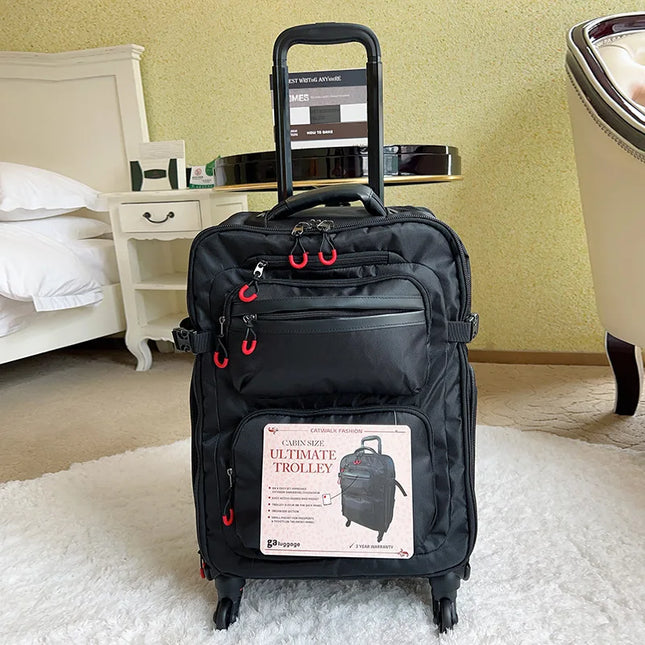Wheeled Backpack Black Suitcase Oxford Trolley Bag Lightweight Luggage Cabin Male 18" 20" 24" Backpacks Waterproof Travel Bags