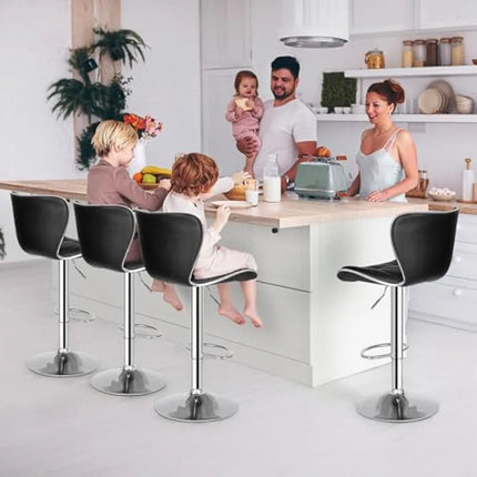 Adjustable Swivel Bar Stools Set of 4, Counter Height Bar Stools with Back, PU Leather Shell Back Tall Stools Set, Black