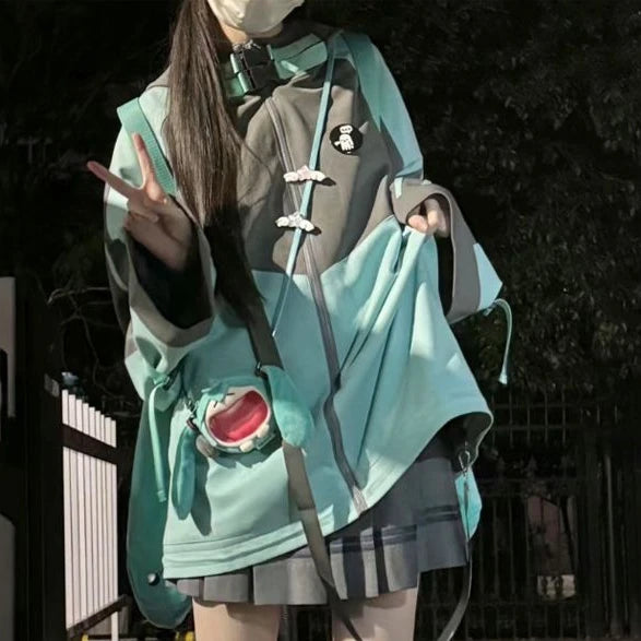 Y2k Aesthetic 2025 Spring Vintage Pocket Hooded Sweatshirt Harajuku Zipper Hoodies Loose Grunge Patchwork Casual Japanese Women