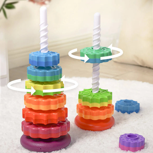 Montessori Rotating Rainbow Tower Baby stacking Puzzle Toys safety andEnvironmental Protection Colored children's Toys