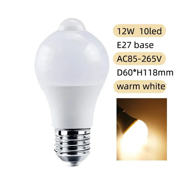 12W E27 LED Motion Sensor Bulb LED lamp PIR Sensor Light Auto ON/OFF Night Light for Home Parking Lighting 220V 110V