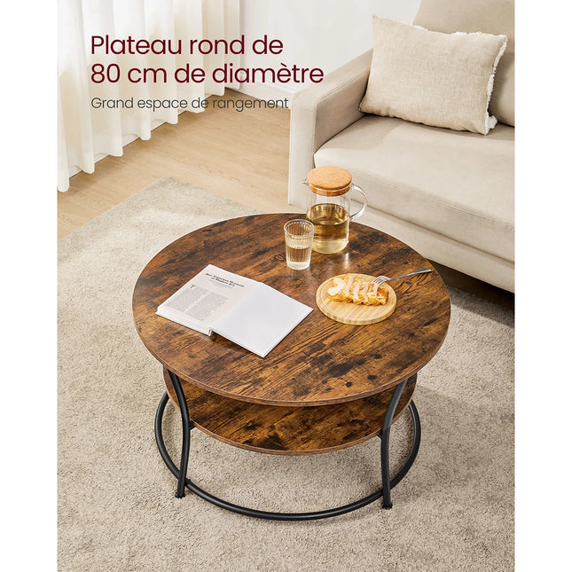 VASAGLE Coffee Table, Round Cocktail Table With Shelf, Tea Table, Easy Assembly, Metal, Industrial Design