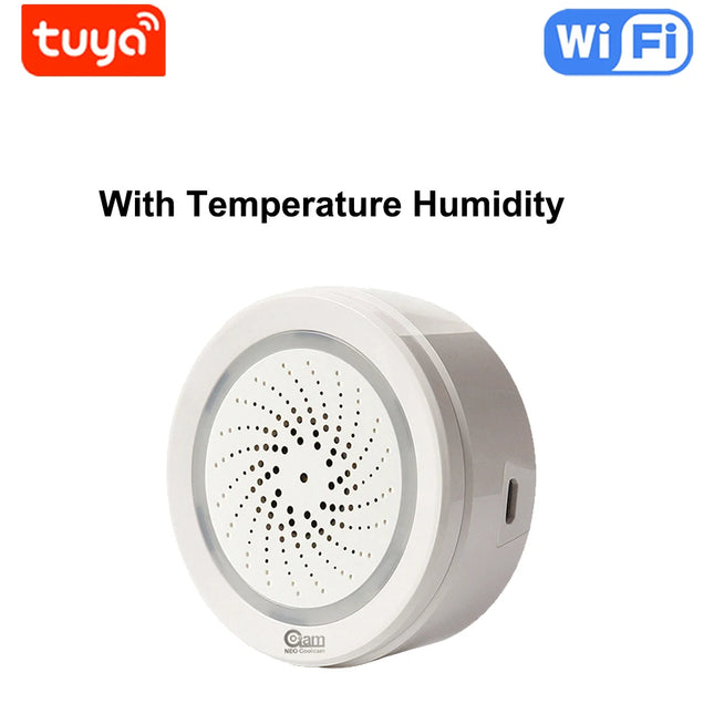 NEO Coolcam Smart Tuya Wifi Siren Alarm With Temperature Humidity Sensor Compatiable With Echo Google Home Assistant