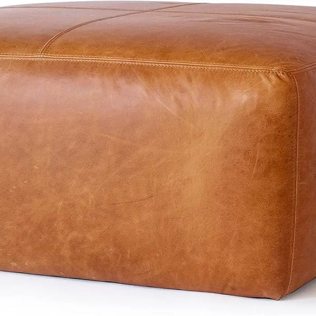 POLY & BARK Sequoia Ottoman in Full-Grain Pure-Aniline Italian Tanned Leather in Cognac Tan