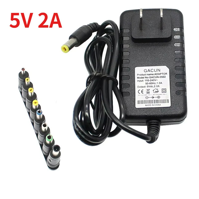 Power Supply Adapter Charger DC 5V 6V 9V 12V 2A, AC 110V 220V AC DC Power Adapter DC Plug Converter EU US with 8pcs Connect Plug