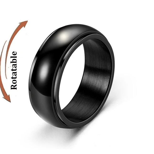 Fashion 8mm Men's Black Anti Stress Anxiety Relife Spinning Ring Frosted Stainless Steel Spinner Rings Boyfriend Valentine Gifts