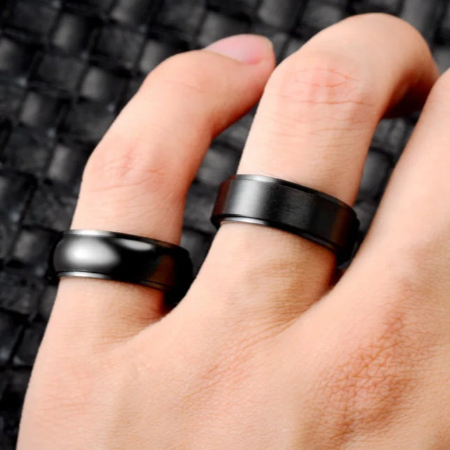 Fashion 8mm Men's Black Anti Stress Anxiety Relife Spinning Ring Frosted Stainless Steel Spinner Rings Boyfriend Valentine Gifts