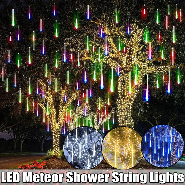 Meteor Shower Rain Lights LED Waterproof Light String Starry Sky Street Christmas Courtyard Garden Hanging Tree Decoration Light