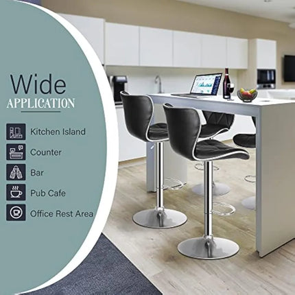 Adjustable Swivel Bar Stools Set of 4, Counter Height Bar Stools with Back, PU Leather Shell Back Tall Stools Set, Black