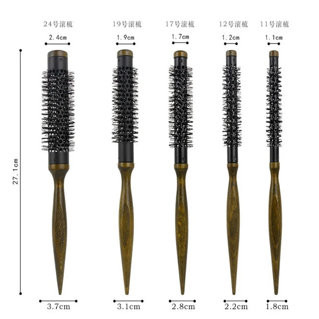New 1/5pcs Wooden Round Barrel Hair Comb Hair Brush Nylon Comb Cylinder Curly Hair Comb Aluminum Tube Salon Hair Styling Tool