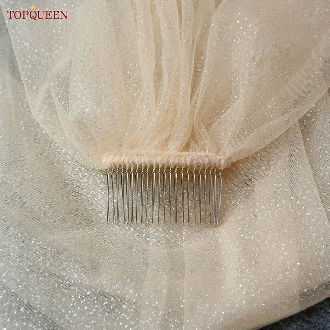 TOPQUEEN V101 Sparking Bridal Veil Glitter Wedding Veil Long 3M/5M Luxury Cathedral Wedding Veil Champagne Colored Wedding Veils