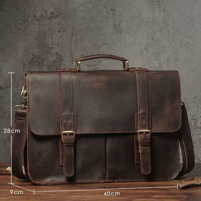 NUKA Men's Executive Briefcase Genuine Leather Business Handbag Top Cowhide Vintage Shoulder Bag Man Office Laptop Messenger Bag