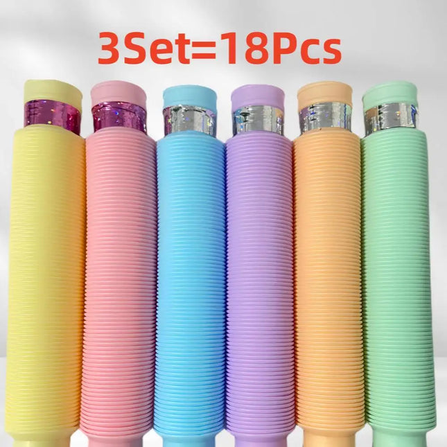 3/6/12/18/24 pcs Pop Tubes Lighted LED Sensory Toys Pull Stretch Tube Toddlers Gifts Children's Luminous Popping Party Supplies