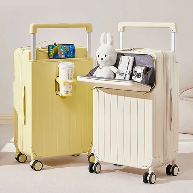 Front Opening Wide Handle Suitcase 20 inches Carry-on Cabin Suitcase Multifunctional Travel Luggage Zipper Aluminum Frame