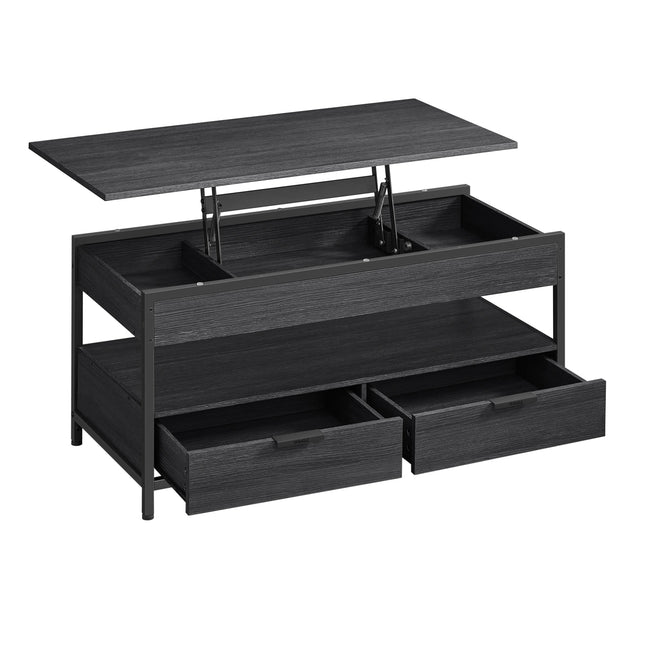VASAGLE Lift Top Coffee Table, Living Room Table, with Storage Drawers, Hidden Compartments, and Open Shelf