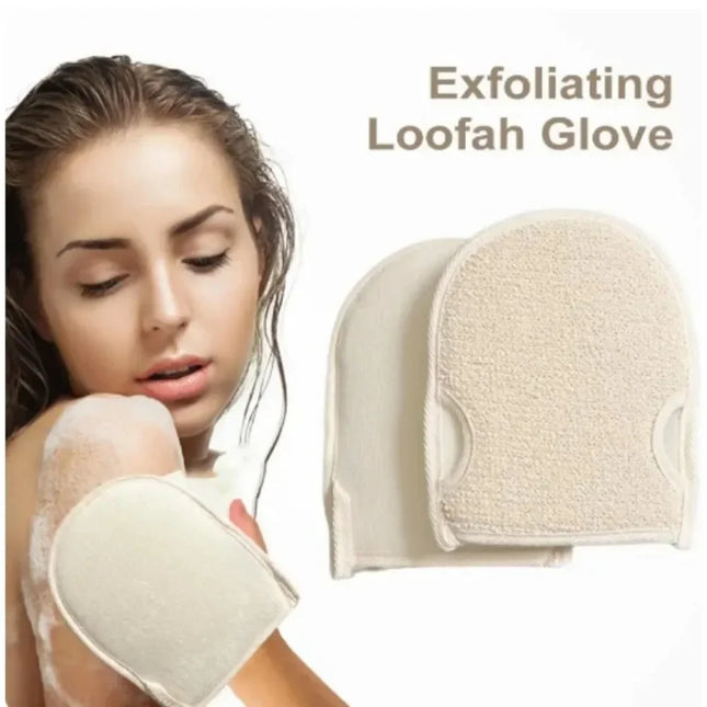 1pc Soft Natural Loofah Glove Double-sided Body Scrub Sponge Pad Shower Body Scrubber Mitt for Shower Spa Skin Clean Bath Gloves