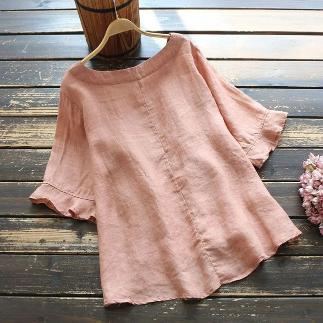 Women's Clothing 2023 Summer Trendy Lace Up Asymmetric Y2K Tops Solid Cotton Loose Short Sleeve Blouse Chic Elegant Shirt Blusas