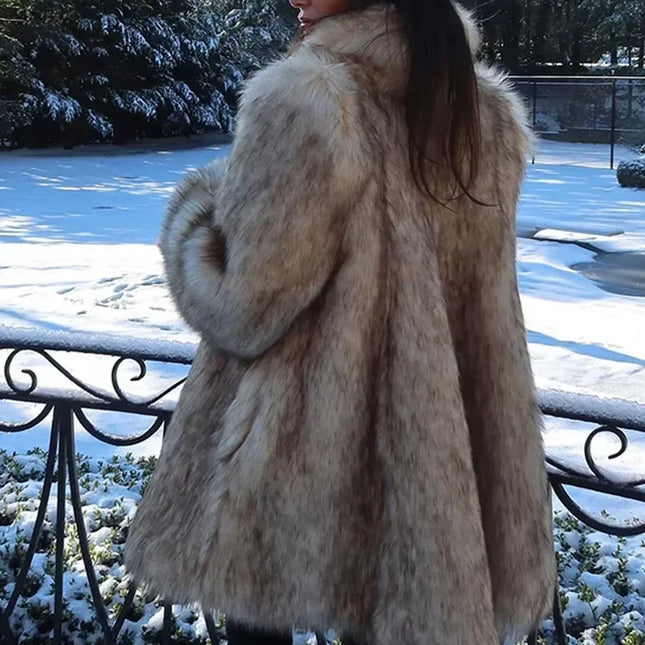 Luxurious Fur Coat Women Lapel Faux Fur Coat Outerwears Street Long Sleeve Oversize Midi Jacket Female Winter Thick Warm Jackets