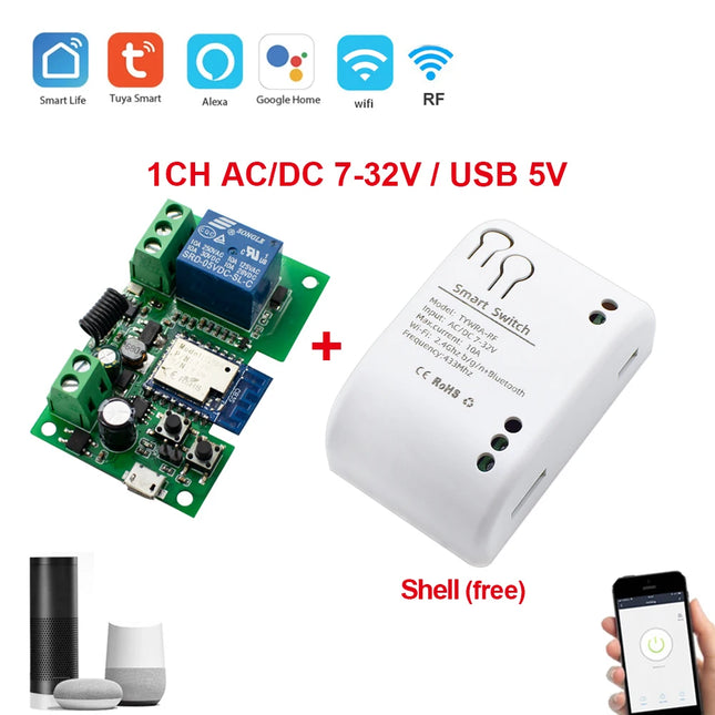 Tuya Smart Wifi Switch Module 12V 24V 220V RF 433 Remote Control Appliance Control Module 4CH Relay Work With Alexa Google Home