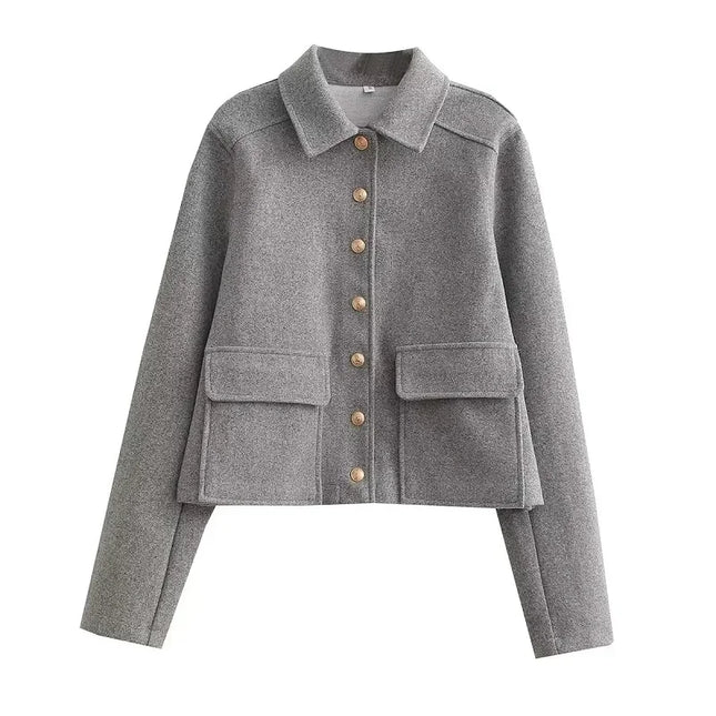 TRAF Women's Aviator Black Jacket Wool & Blends Coats Cropped Bomber Jacket  Autumn Winter Demi-season Crop Jacket Outerwears
