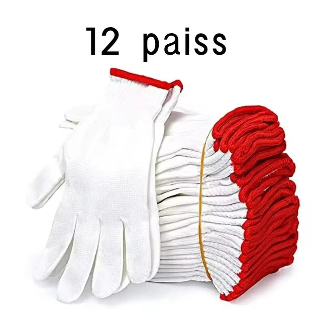 12pairs Lampshade Cotton Non-slip And Wear-resistant Construction Site Work Gloves Encrypted White Labor Protection Gloves