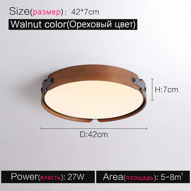 Ceiling lamps Japanese creative walnut bedroom lamp Modern lamp Round room lamp Main bedroom Restaurant Nordic lamp