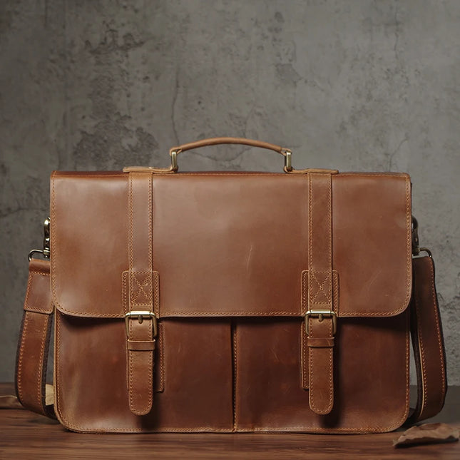 NUKA Men's Executive Briefcase Genuine Leather Business Handbag Top Cowhide Vintage Shoulder Bag Man Office Laptop Messenger Bag
